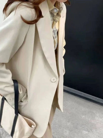 Eye Catching Women's Black Oversized Single Button Solid Wear To Work Casual Blazer Spring Autumn Jacket Influencer Korean Style