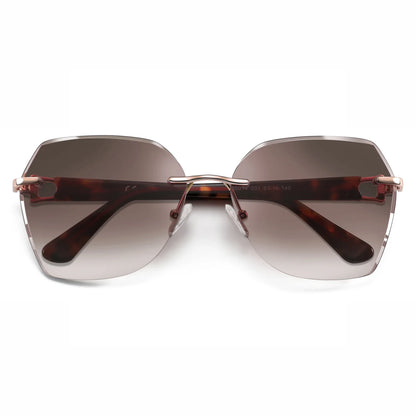 Fashion Women Rimless Sunglasses for Ladies Trendy Geometric Diamond Cutting Gradient Lens UV Protection Shades