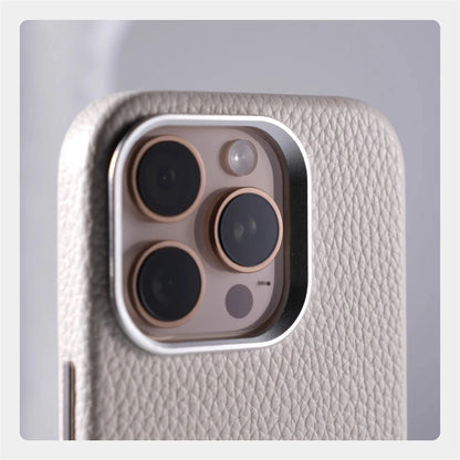 Luxury Business Lychee Texture Leather Shockproof Case For iPhone 17 Pro Max 16 15 14 13 For MagSafe Magnetic Alloy Lens Cover
