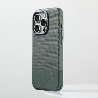 Luxury Business Hit Color Relief Leather Magnetic Case For iPhone 17 Air 16 15 14 13 Pro Max MagSafe Shockproof Alloy Lens Cover