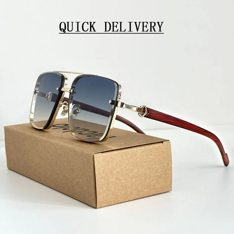 2024 Luxury Square Sunglasses For Men New Wooden Vintage Designer Fashion Glasses Sunglasses Women Vacation Gafas De Sol Hombre