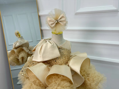 Gorgeous and Elegant Girls Dress Satin Bow Girls High-End Party Evening Dress Exquisite Baby Girl One-Year-Old Clothing