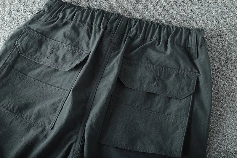 Men's Summer Cargo Pants Quick Dry Double Used Pants Elastic Waist Detachable Feet Loose Straight Waterproof Long Trousers