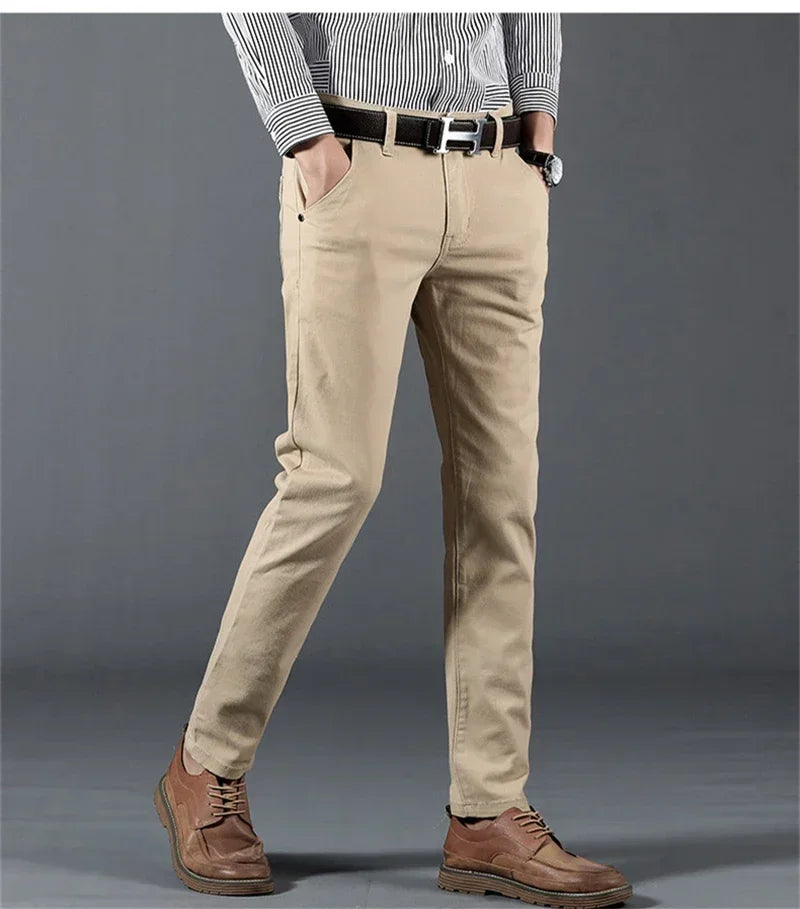 New Mens Spring Summer Business Casual Pants Fashion Cotton Soft Stretch Straight Classic Trousers Korean Solid Color Man Pants