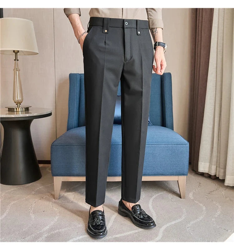 Mens Suit Pants 2026 Spring New British Style Elastic Waist Solid Casual Formal Dress Pants Slim Fit Trousers for Men Clothing