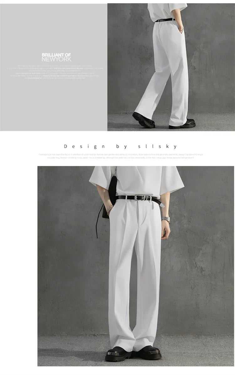 White Luxury Draped Suit Pants Men Fashion Dress Pants Korean Loose Straight Casual Pants Mens Office Formal Trousers Male S-3XL