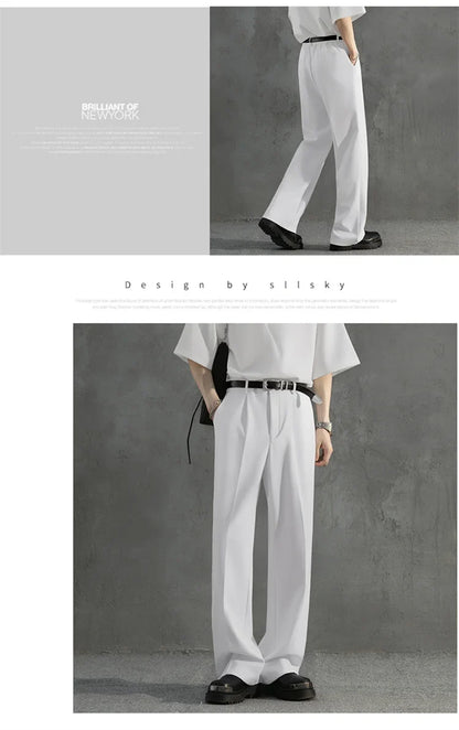 White Luxury Draped Suit Pants Men Fashion Dress Pants Korean Loose Straight Casual Pants Mens Office Formal Trousers Male S-3XL
