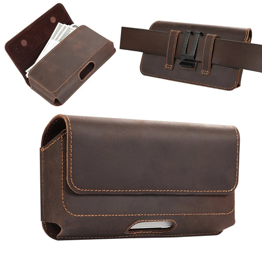 Genuine Leather Pouch For iphone 17Pro Max/17/16Pro Max/16Plus/15/15Pro Max/14Pro Max /14/13 Phone Holster Belt Clip Case Holder