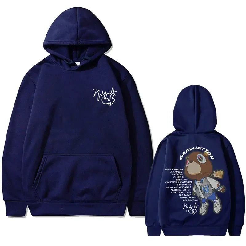 Rapper Kanye West Graduation Graphics Hoodies Male Black Clothes Cool Gothic Streetwear Men Hip Hop Fashion Oversized Sweatshirt