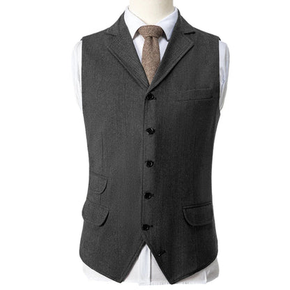 Men Vest Blue Herringbone Single Button With Lapel Waistcoat For Wedding Birthday Banquet Party Business Work Men Suit Vest