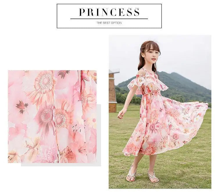 Thin Girl Summer Dress Robe Fille Floral Chiffon Princess Dress Children's Clothing Summer Girls Casual Dresses Kids Vestidos