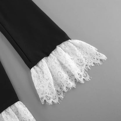 Elegant Lace Blazer Coat Women Fashion Office Lady Full Sleeve Single Breasted Jackets 2025 New Autumn Black Casual Slim Coats