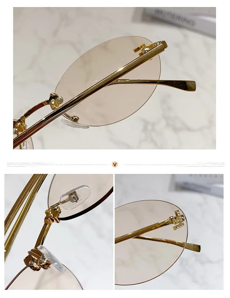 Elegant Diamond Oval Sunglasses Male Letter "F" Rimless Sunglasses  Car Sunglasses  Driving Glasses Sunglasses Women