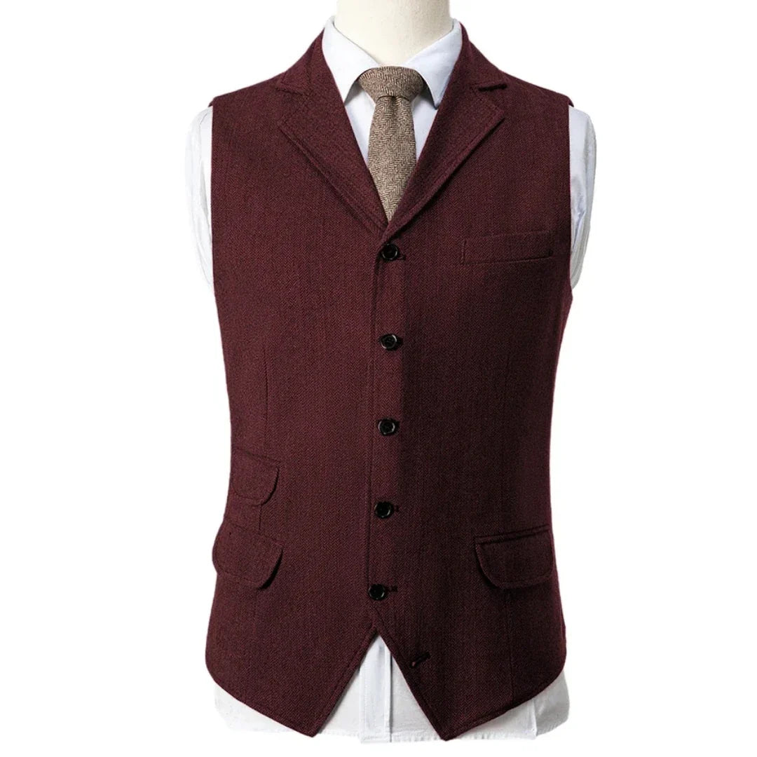 Men Vest Blue Herringbone Single Button With Lapel Waistcoat For Wedding Birthday Banquet Party Business Work Men Suit Vest