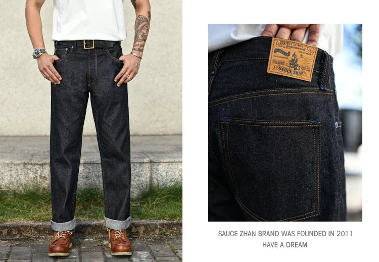 SZ6601-10OZ Men Jeans Selvedge Sanforized Denim Jeans Summer Indigo Jeans for Man Regular Fit Straight Leg 10 Oz