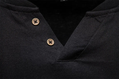 Men's 100% Cotton Henley T-Shirt Long Sleeve Solid Color with Fake Pocket Casual Comfortable Autumn Top