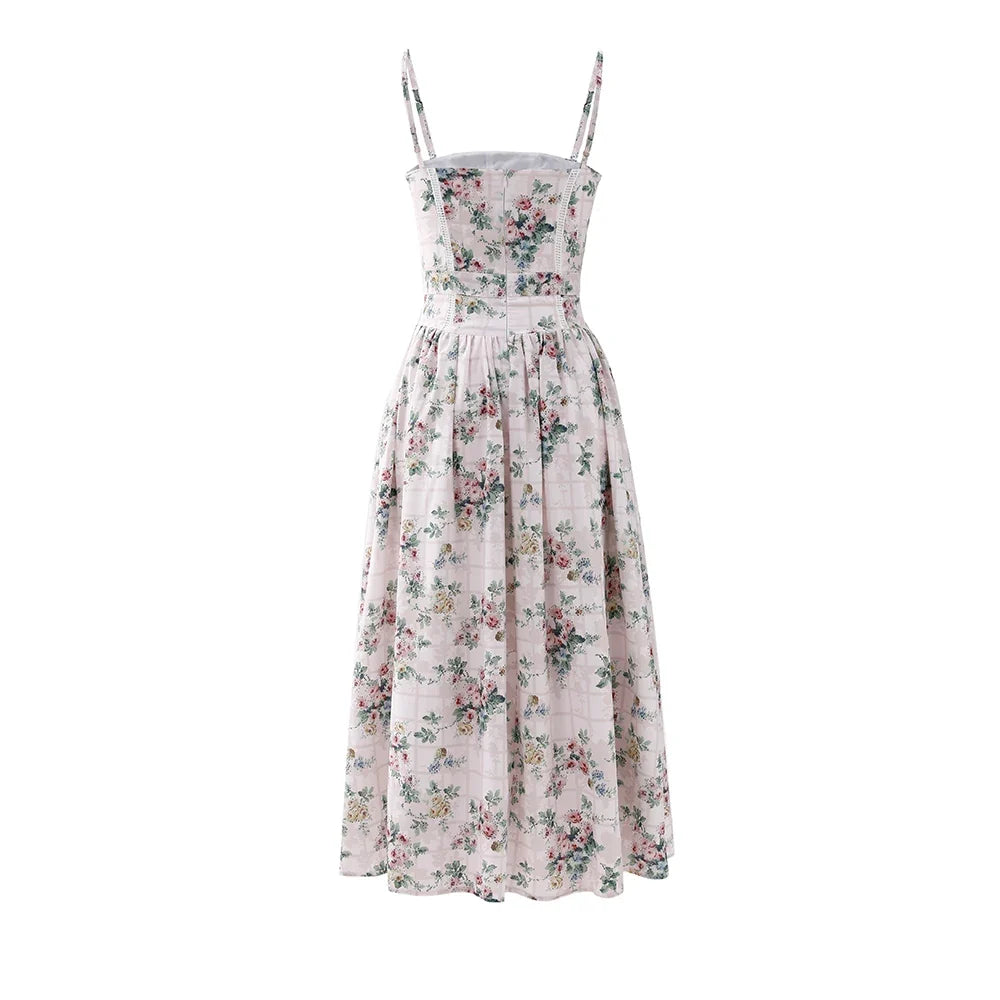 Summer Print Strappy Long Dress A-line Casual Beach Vacation Dress for Women