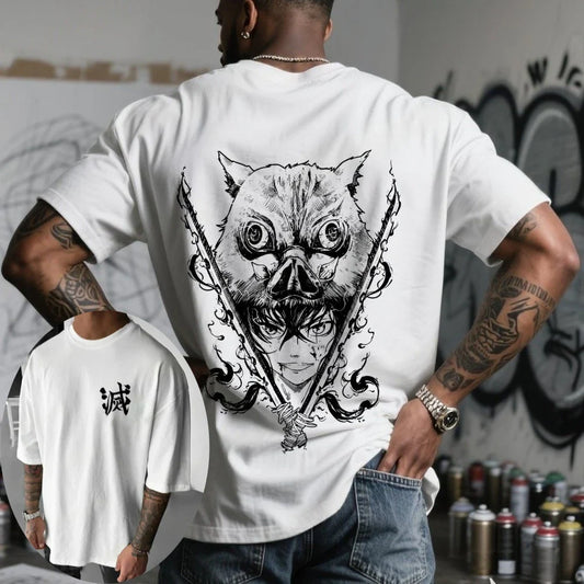 Demon Slayer Men's T-shirt Inosuke Hashibira Japan Anime Summer Boy Spring and Autumn Children's Short Sleeves Parent-Child Wear