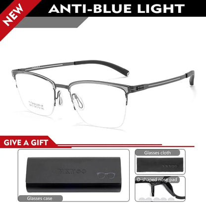 New Ultra-Lightweight Business Titanium Frame Semi-Rimless Reading Glasses Men Customized Prescription Myopia C8813T