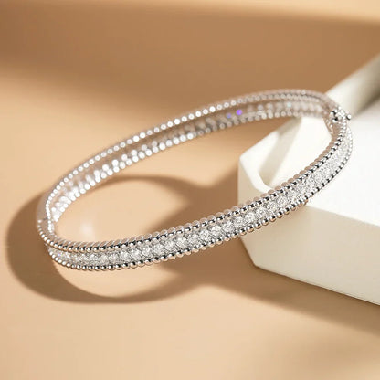 2mm D Moissanite Bangle Women Gift Solid 925 Silver Bracelet Sparkling Lab Diamond Hand Circles Joker Fold Wear Jewelry