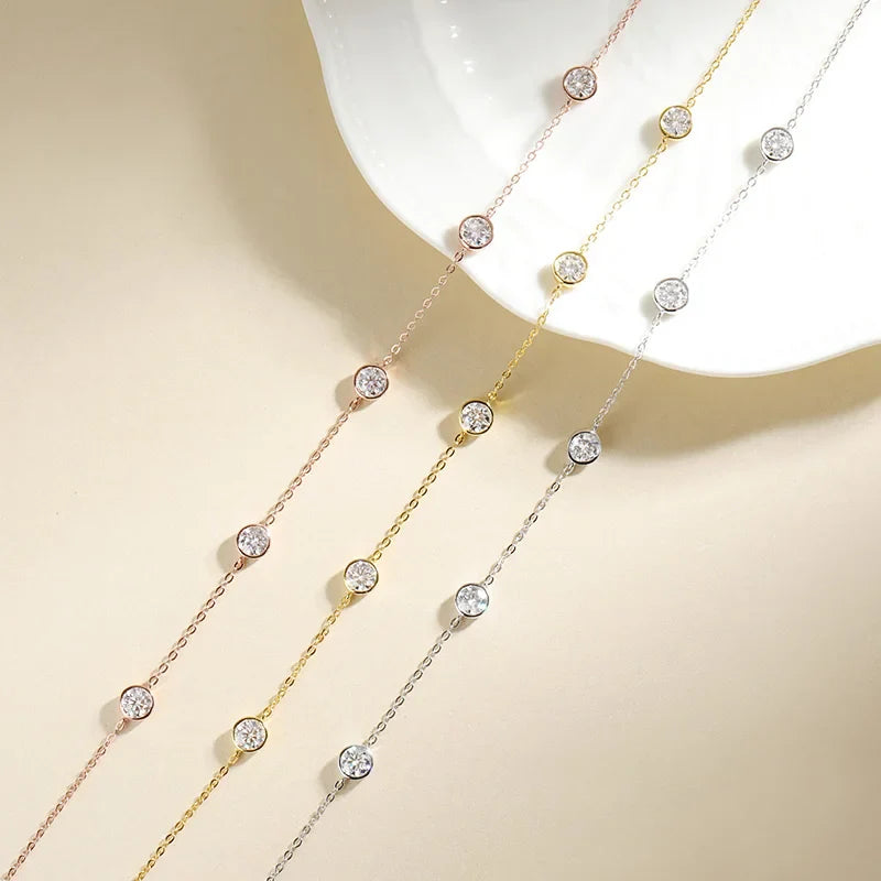 Bubble Each 5mm All Moissnaite Necklaces for Women Luxury Female Neck Chain 100% Sterling Silver S925 Fine Jewelry GRA
