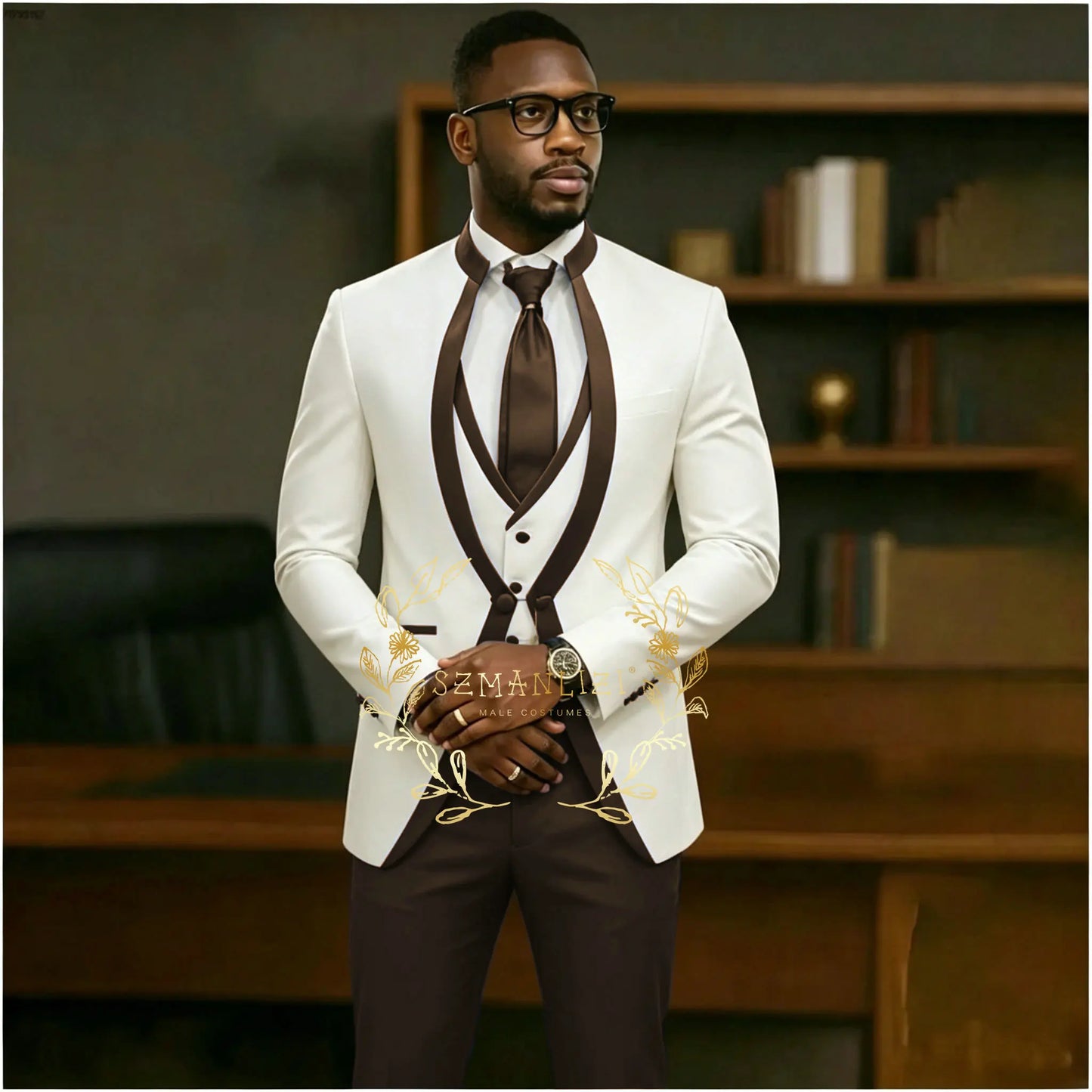 Handsome Formal Tuxedos Suits For Men Wedding Party Dress Slim Fit 3 Pieces Groomsmen Jacket Vest Pant 3 Piece Male Costume