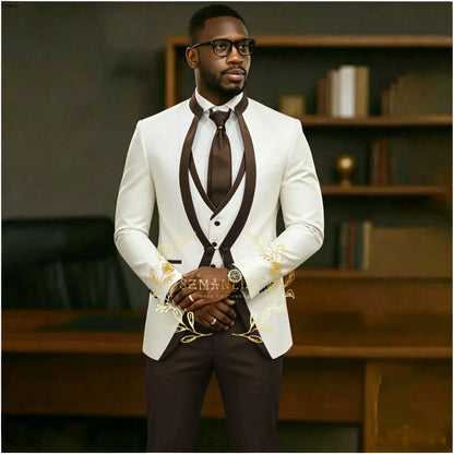 Handsome Formal Tuxedos Suits For Men Wedding Party Dress Slim Fit 3 Pieces Groomsmen Jacket Vest Pant 3 Piece Male Costume