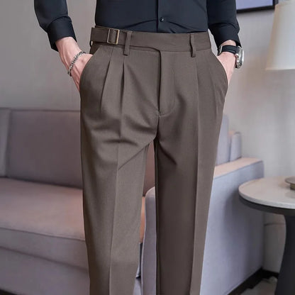 Spring Autumn High Quality Suit Pants Men Solid Color High Waist Youthful Vitality Smart Casual Trousers Mens Slim Suit Pant