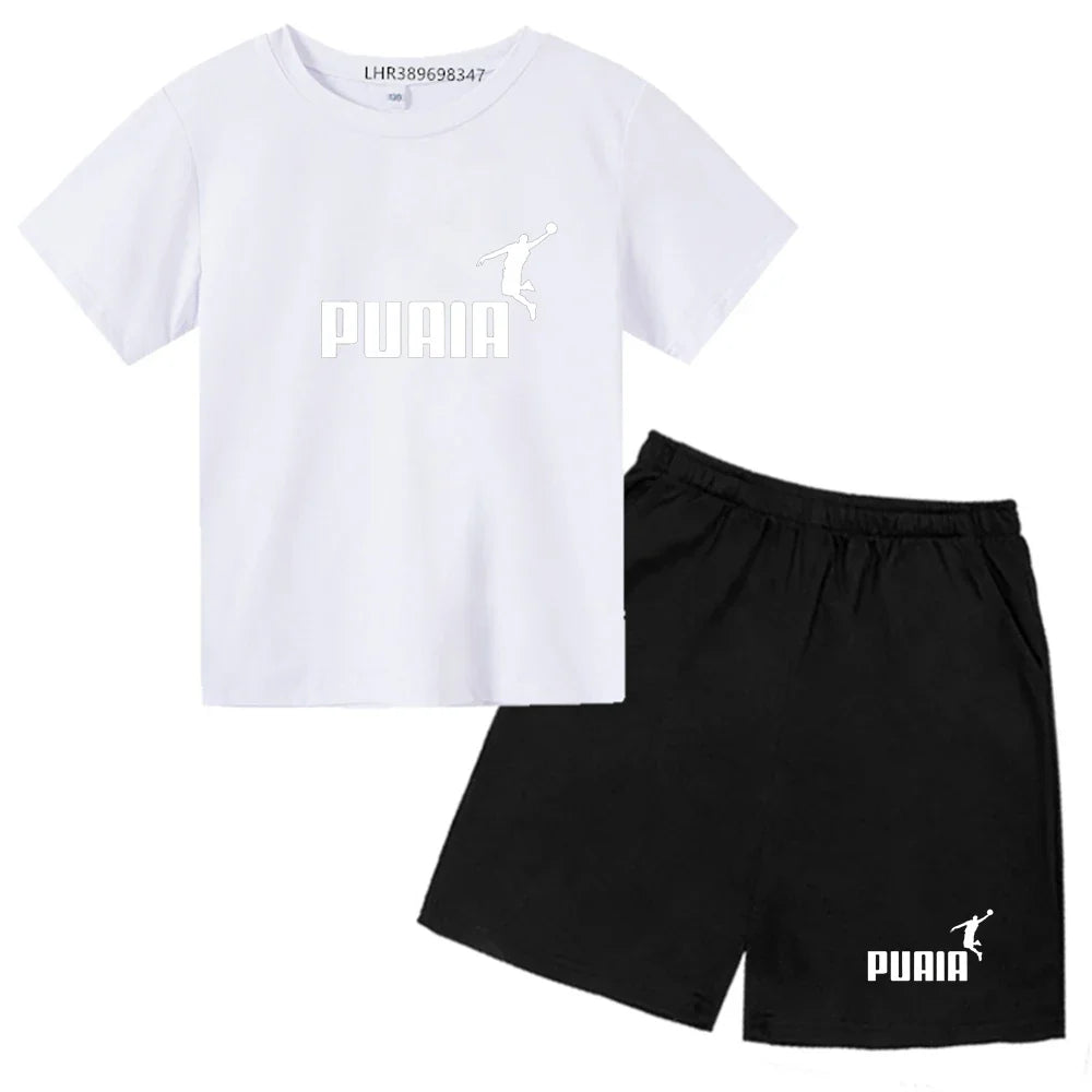 Summer Kids T-shirt print Round-Necked Print Boy Girls white 3-12Years Top+Shorts Two-piece Set Casual cool breathable Set