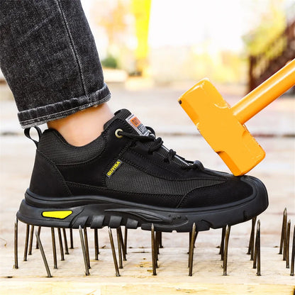 Black Leather Work Safety Shoes Waterproof Indestructible Steel Toe Cap Labor Shoes For Men Breathable Anti Smashing Sneakers