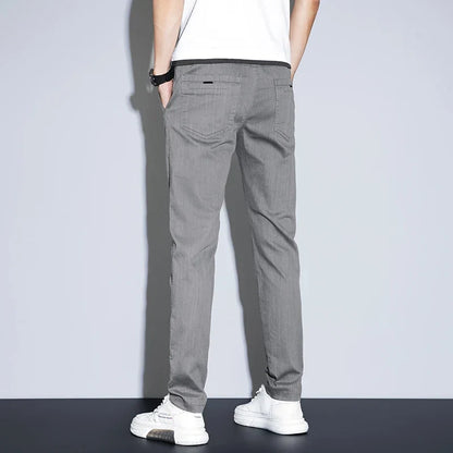 Spring Summer Thin Men's Slim Straight Casual Pants Fashion Korean Solid Color Elastic Comfortable Business Gray Trousers