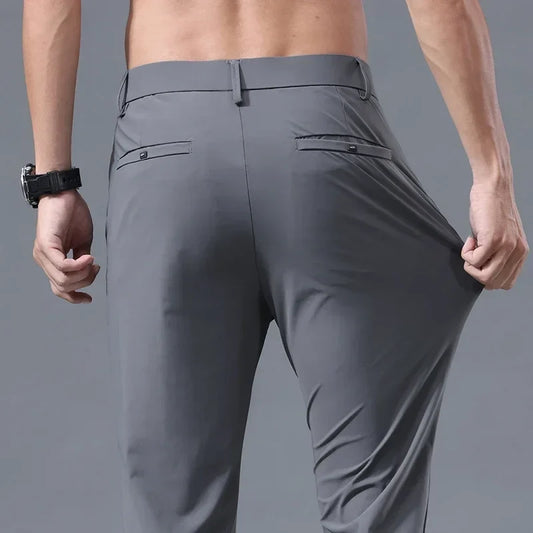 Summer Ultra-thin Men's Casual Pants High Elastic Quick-drying Ice Silk Slim Straight Business Formal Solid Color Trousers