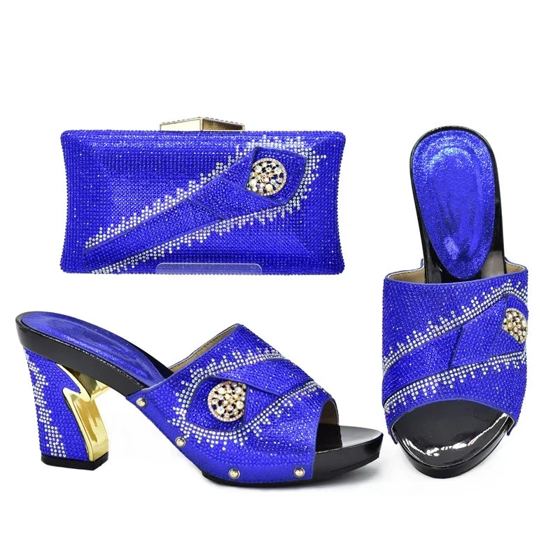 Italian Matching Shoes and Bag Set Decorated with Rhinestone African Shoes and Bag Set for Wedding High Quality Shoes Bag