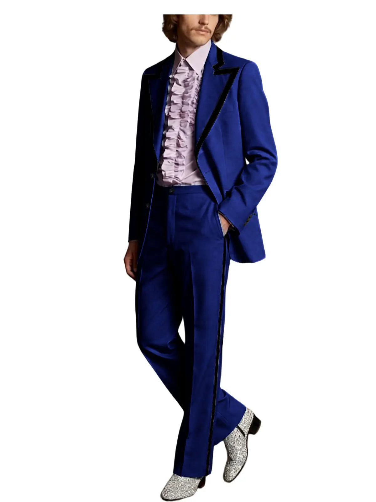 Men's Tuxedo Suit with Black Trim 2-Piece Slim Fit Blazer Pants Set Business Casual Jacket Straight Leg Trousers Formal Outfit