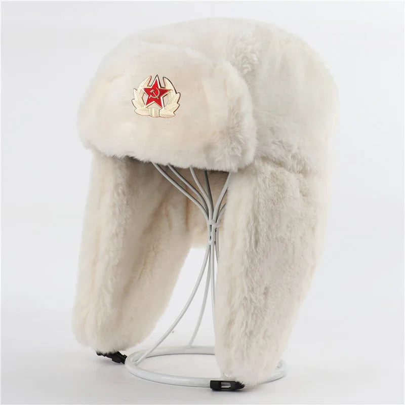 Men Women Ear Flap Hat Winter Full Fur Warm Outdoor Hat Windproof Cold Resistant Thickened Thermal Headwear for Cold Weather