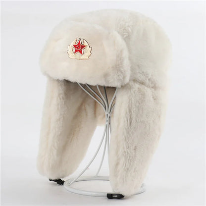 Men Women Ear Flap Hat Winter Full Fur Warm Outdoor Hat Windproof Cold Resistant Thickened Thermal Headwear for Cold Weather