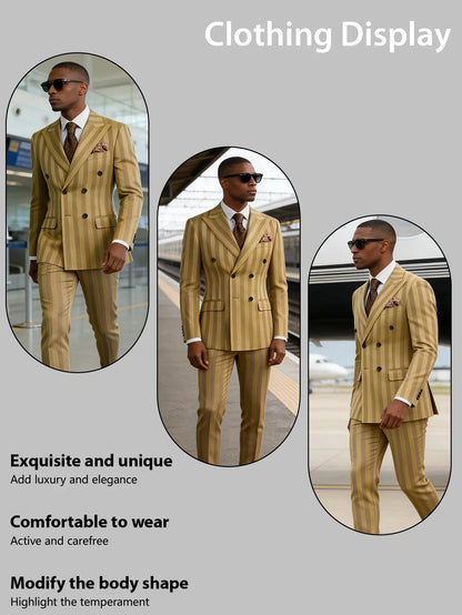 Men's 2 Piece Suit Set Slim Fit Double Breasted Peak Lapel Jacket Pants Elastic Waist Formal Wedding Prom Tuxedo Rayon Blend