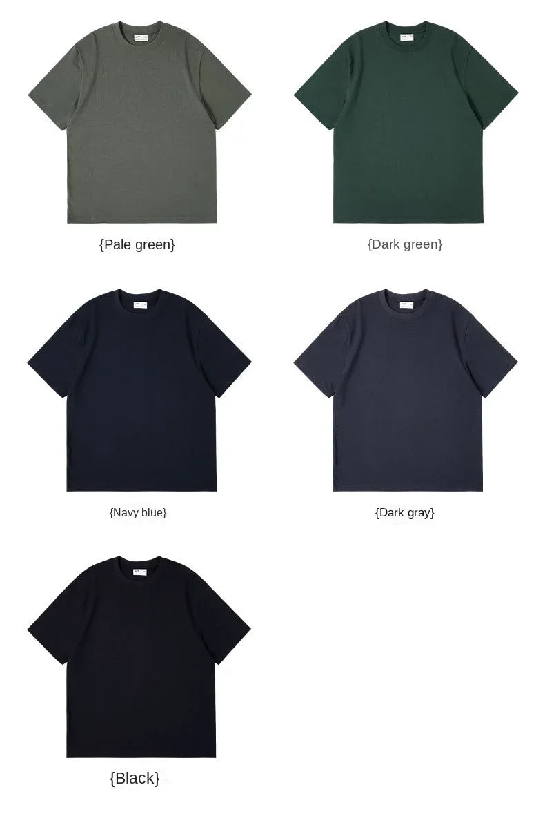 Combed cotton 240g heavy-duty pure cotton double yarn short sleeved t-shirt men's trendy brand solid color round neck top