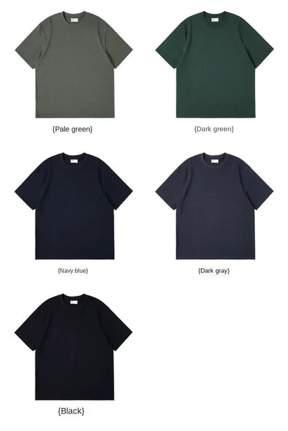 Combed cotton 240g heavy-duty pure cotton double yarn short sleeved t-shirt men's trendy brand solid color round neck top