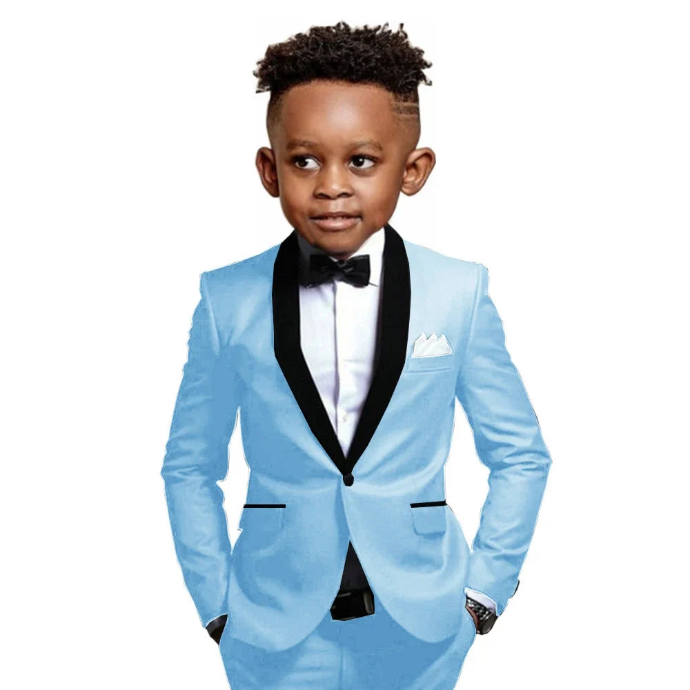 New Boys Formal Suits 2 Pieces Jacket Pants School Activities Wear Stylish One Button Kids Tuxedo Wedding Guest Clothes