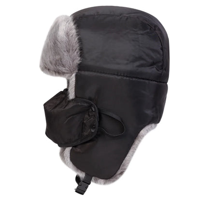 Unisex Five Pointed Star Badge Lei Feng Hat Winter Earflap Hat Keep Warm Ski Hat Bomber Hat for Outdoor Riding Snow Activities
