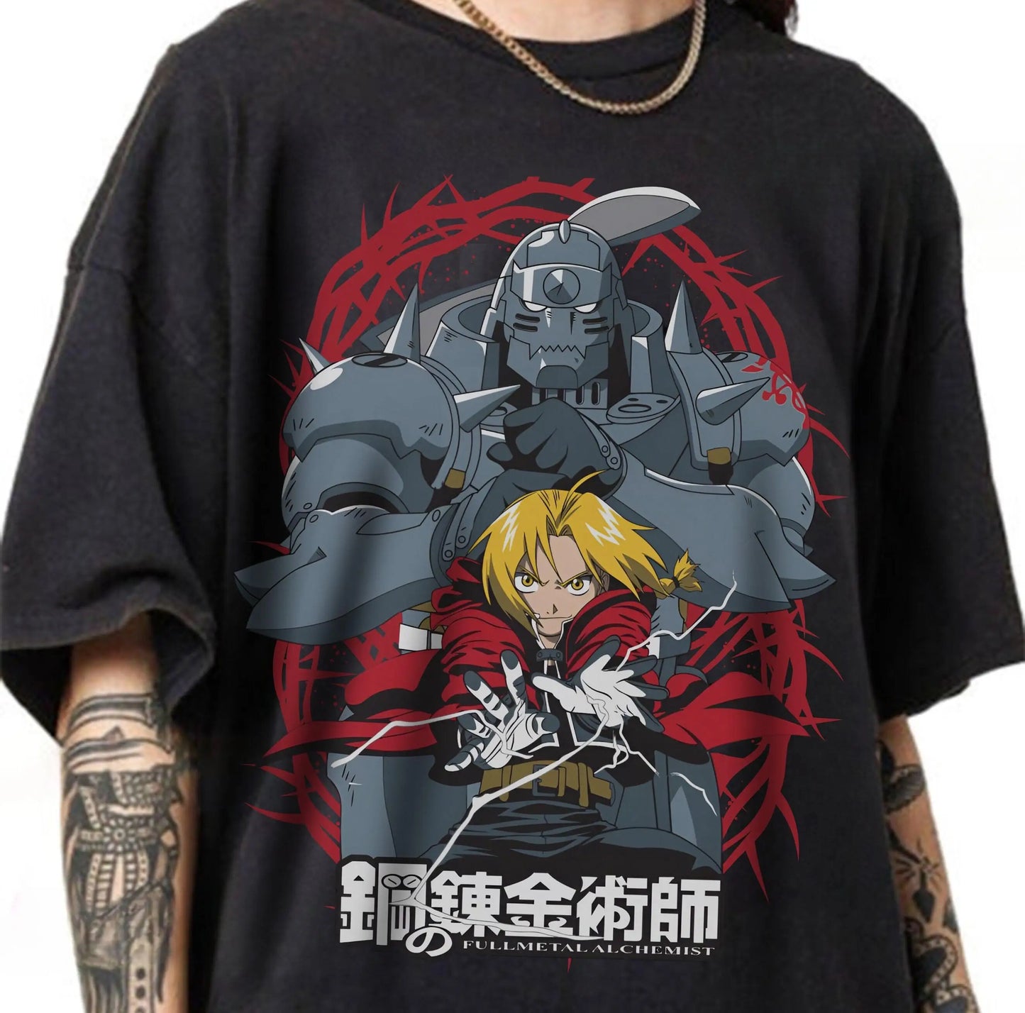 Classic Japan Anime FULLMETAL ALCHEMIST Manga Graphic Print T-shirt Men Women New Fashion O-neck Cotton Tee Oversized Casual Top