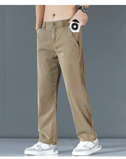 Ultra-thin Lyocell Fashion Loose Casual Pants Men Spring Summer Korean Straight Stretch Brand Trousers Male Clothing Wide Pants