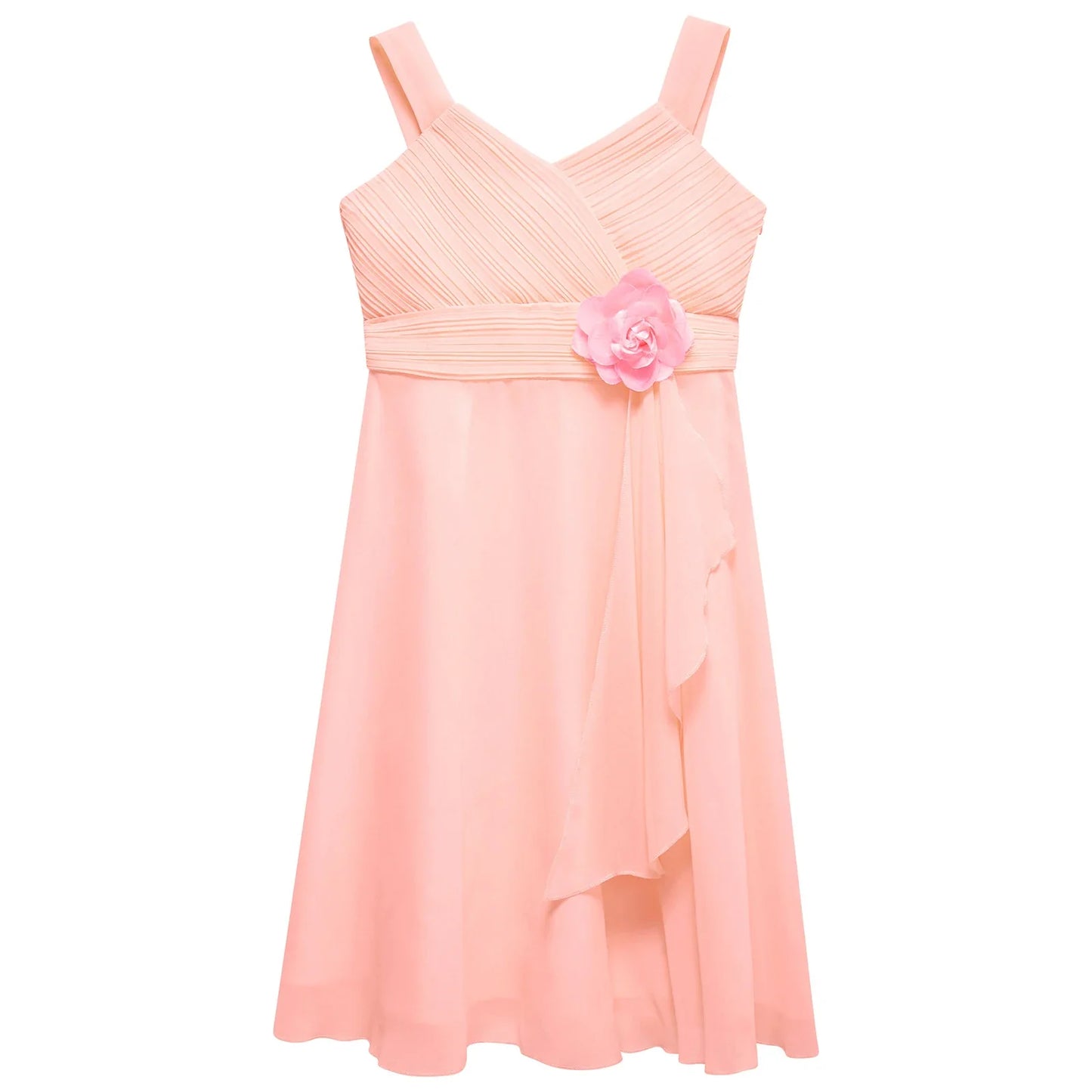 Summer Fashion Flower Girls Dress Wedding Birthday Party Kids Chiffon Dress Sleeveless Ruched Bodice Elegant Princess Dress