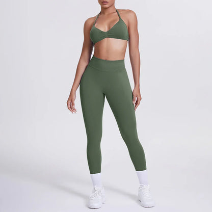 Women 2pcs Patchwork Sport Yoga Suit Training Sleeveless Sport Gym Tops Tummy Control Slimming Booty Leggings Yoga Suit Sports
