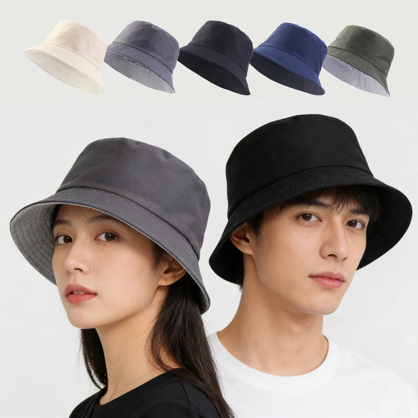 Spring Summer Unisex Solid Color Fisherman Cap Foldable Bucket Hat Outdoor Sunscreen Hat Caps Fashionable Double-sided Basin Hat