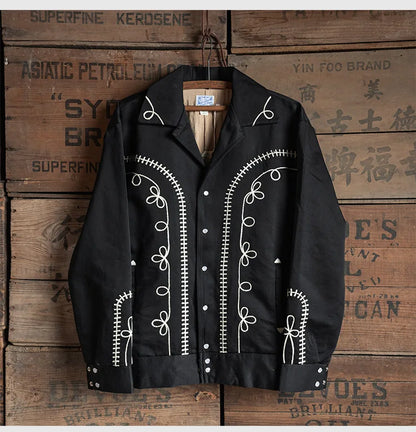 Non Stock Bolero Men's Rockabilly Jacket in Black Vintage-Inspired Western Embroidery Outerwear