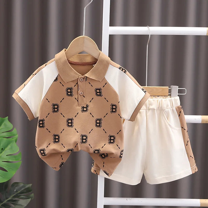 New Baby Boy Summer Clothes Set Children's Fashion Letter Print  Polo Shirt + Shorts 2-Piece Suits 0-5 Year Old