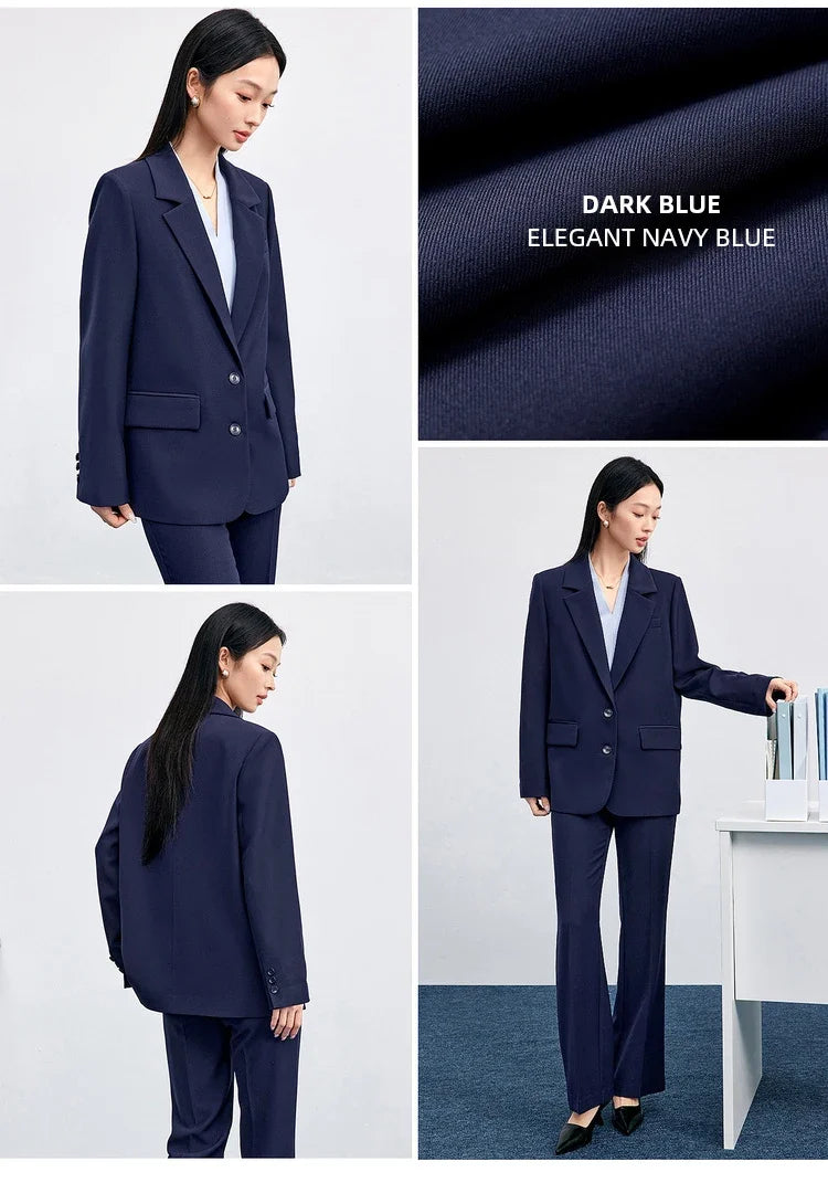 Solid Blazers for Woman 2026 Autumn Notch Lapel Single-breasted Two-button Straight Loose Fit Tailored Coat 153XC8811X