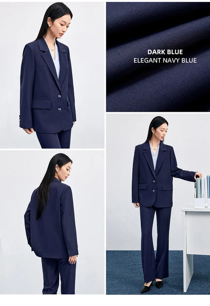 Solid Blazers for Woman 2026 Autumn Notch Lapel Single-breasted Two-button Straight Loose Fit Tailored Coat 153XC8811X